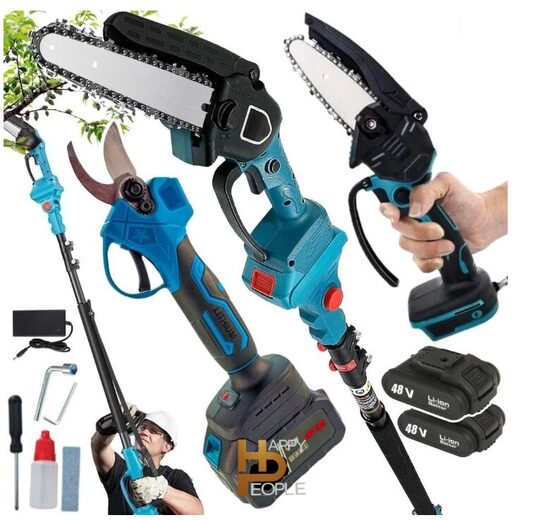 Akumuliatorinis pjūklas šakų genėjimui , akumuliatorinės genėjimo žirklės, teleskopas akumuliatoriniams įrankiams